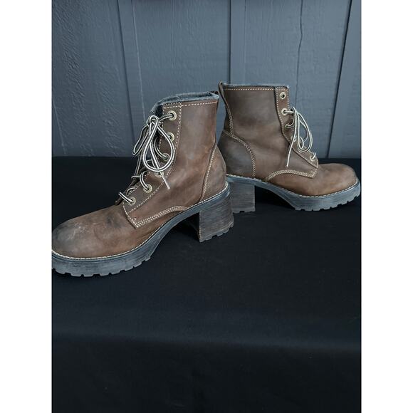 Vintage Skechers Y2K Plateau Mesa Brown Leather Chunky Lace Up Combat Boots Sz 9 - Picture 7 of 12